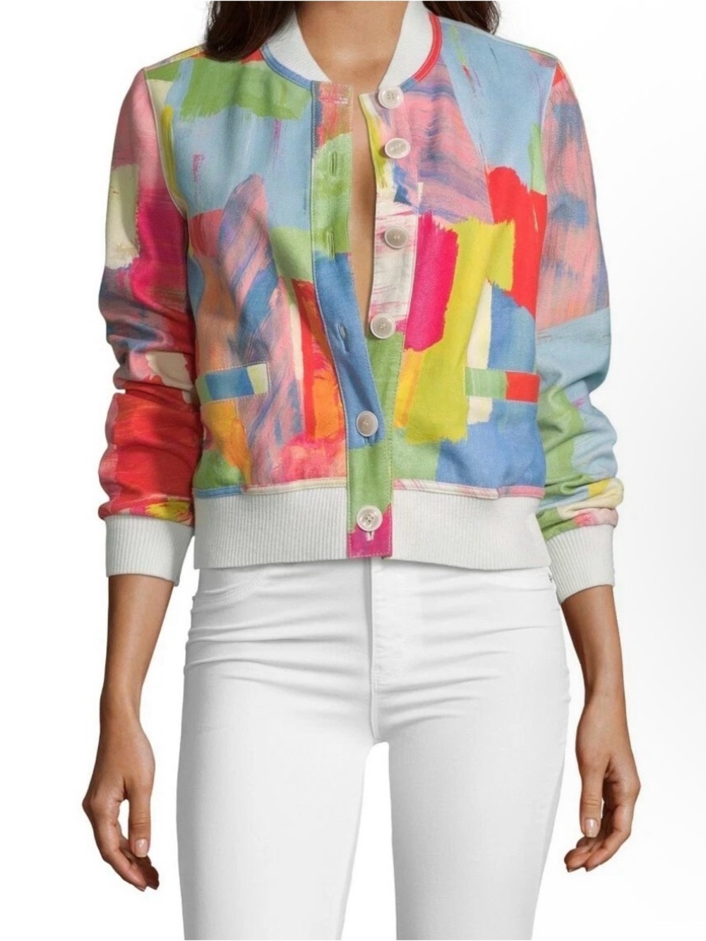 ROBERT GRAHAM WOMEN ROSARIO PAINTBRUSH BOMBER SIZE Large NWT